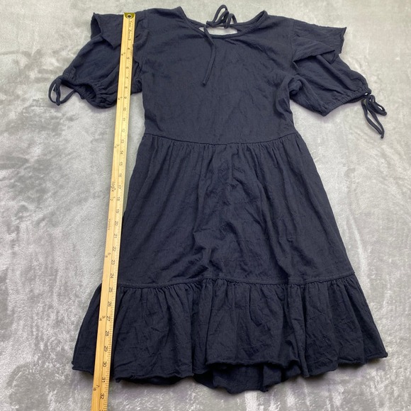 Free People FP Beach Black Open Back Ruffle Mini Dress Sz S Textured Boho Summer - Picture 2 of 9